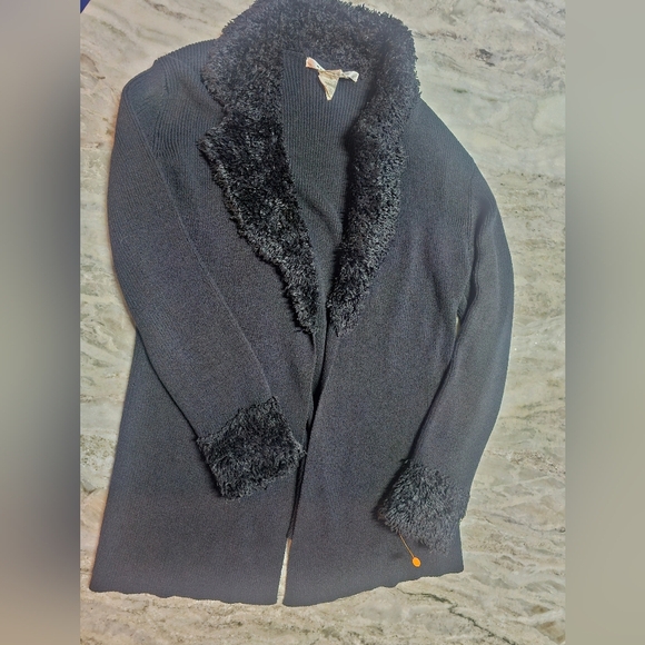 Max Studio Faux Fur Trim Knit Open Front Cardigan Sweater Size M - Picture 10 of 10